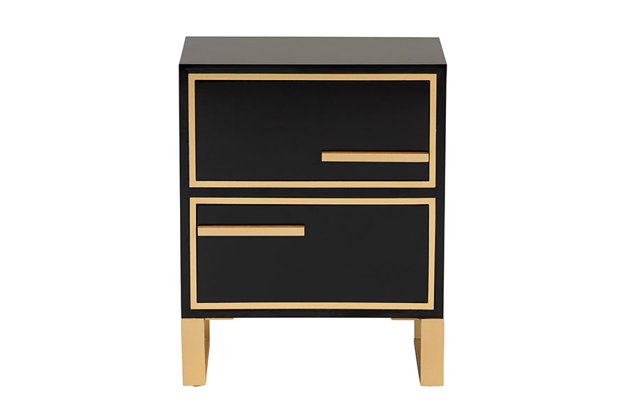 Giolla Contemporary Black Finished Wood and Gold Metal 2-Drawer End Table
