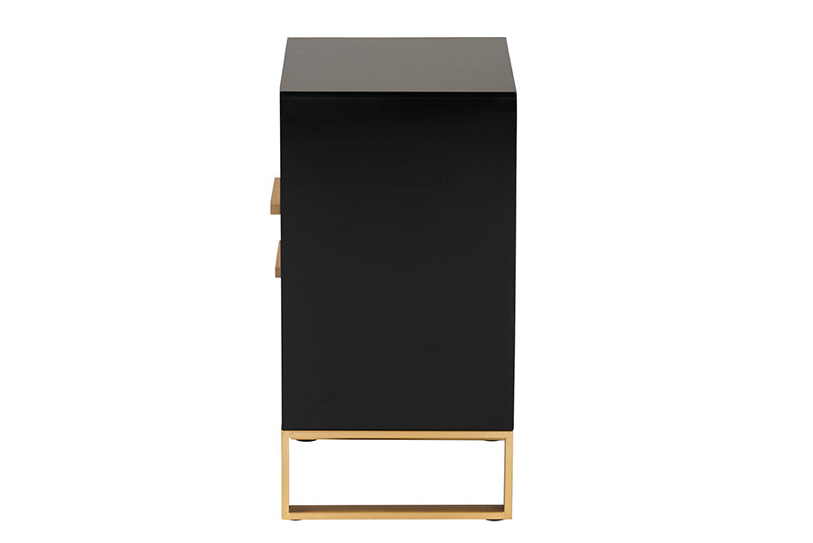 Giolla Contemporary Black Finished Wood and Gold Metal 2-Drawer End Table
