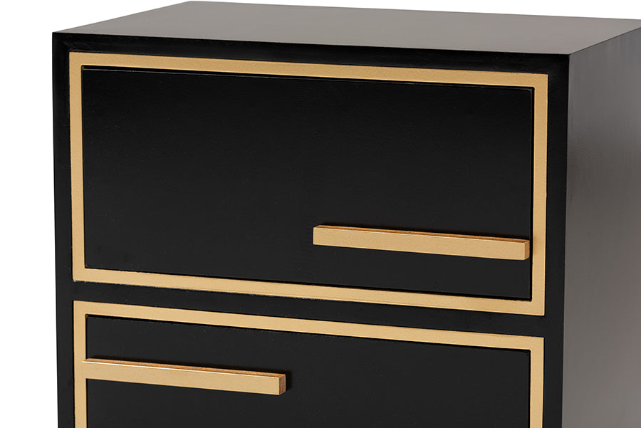 Giolla Contemporary Black Finished Wood and Gold Metal 2-Drawer End Table