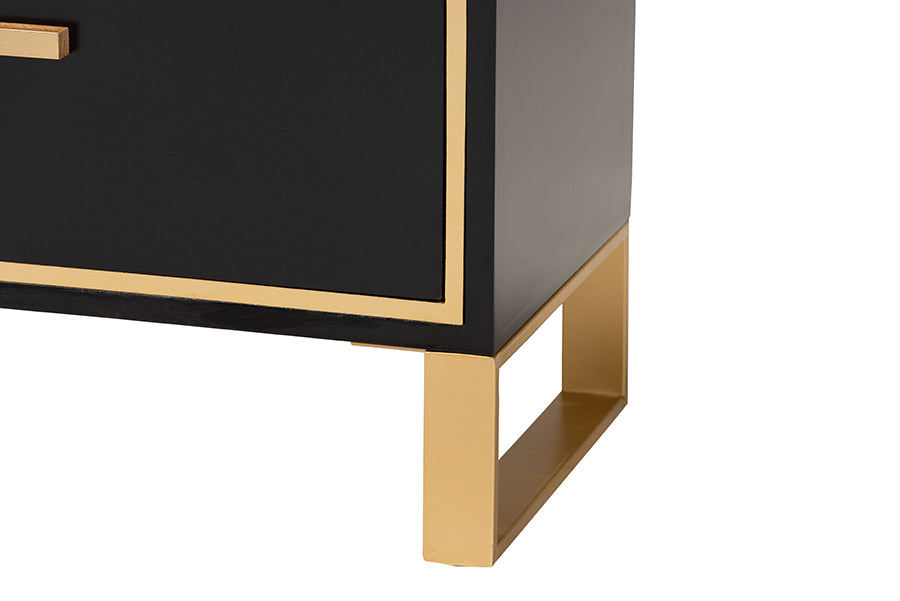 Giolla Contemporary Black Finished Wood and Gold Metal 2-Drawer End Table