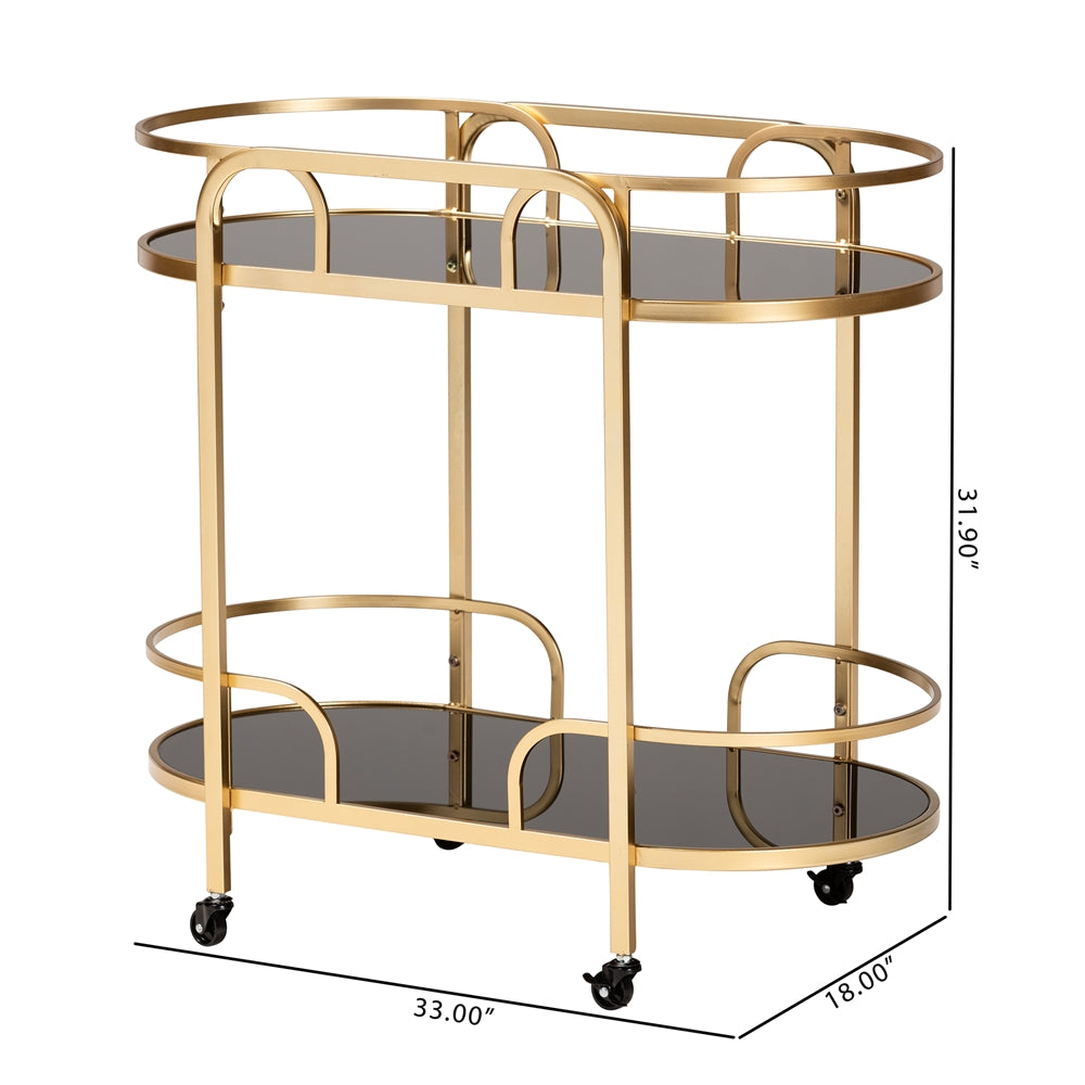 Leighton Contemporary  and  Gold Metal and Tempered Glass 2-Tier Wine Cart