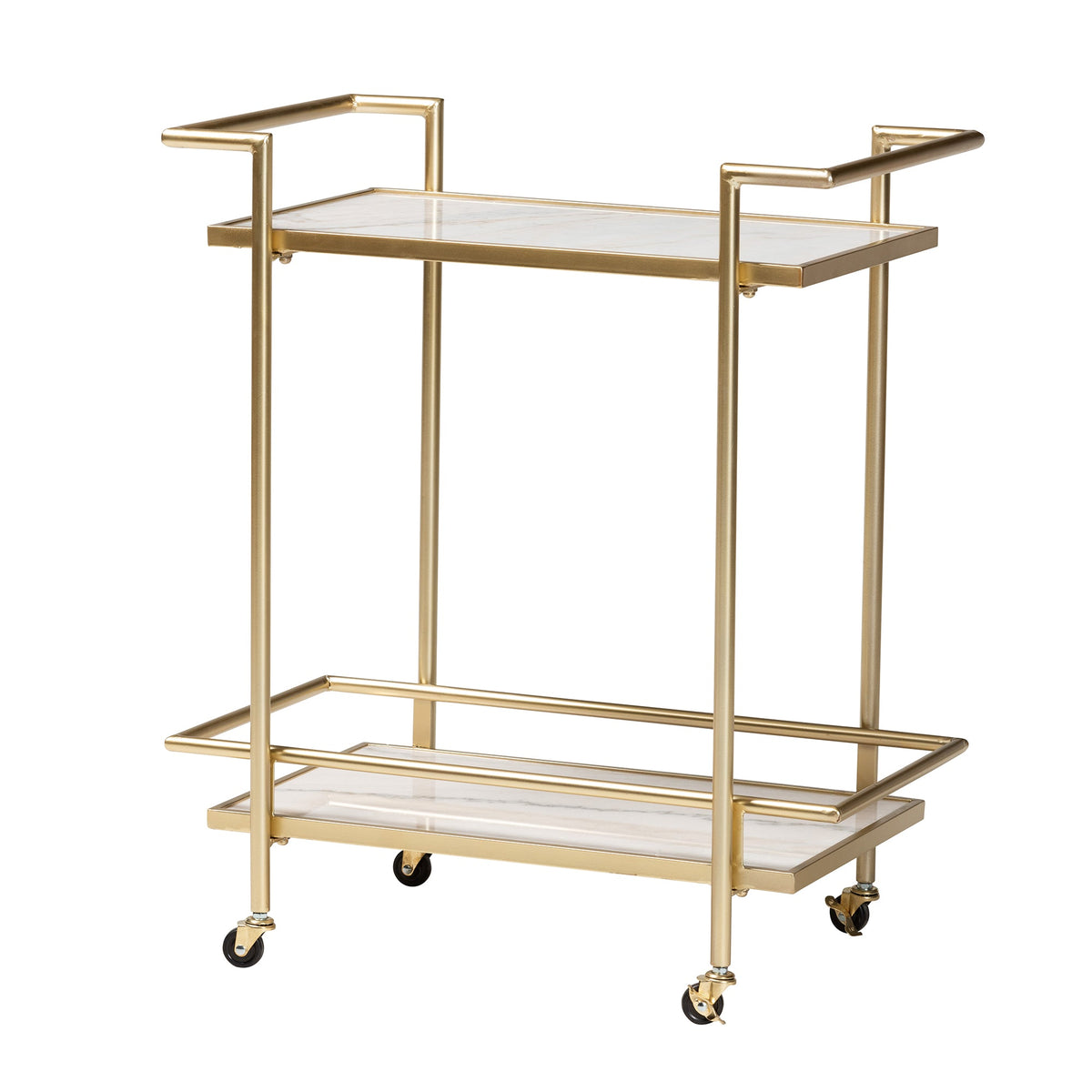 Louise Contemporary  and  Gold Metal and White Marble 2-Tier Wine Cart