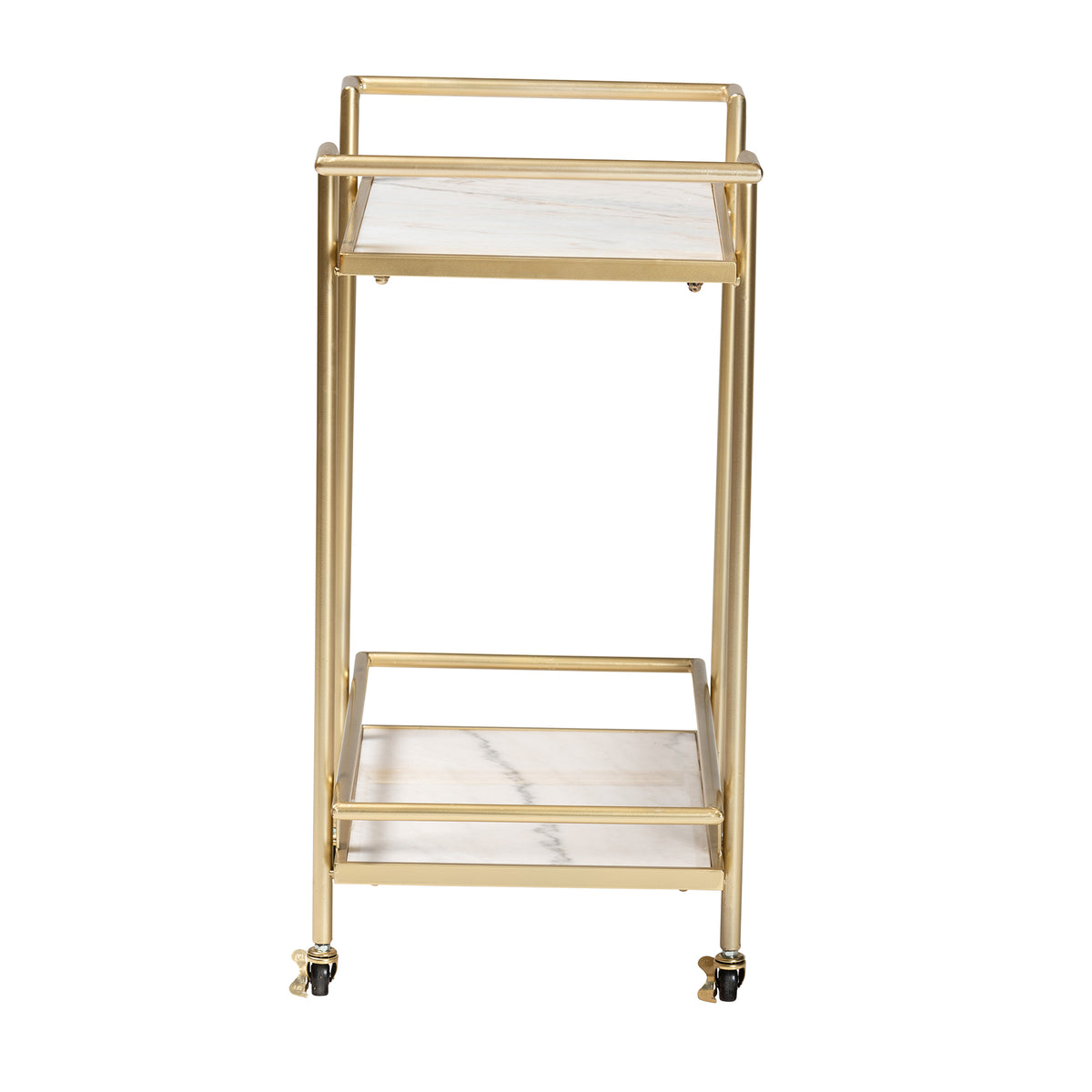 Louise Contemporary  and  Gold Metal and White Marble 2-Tier Wine Cart