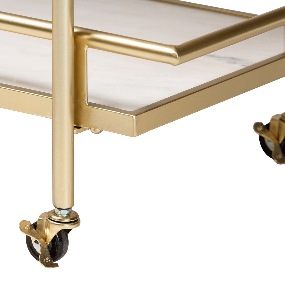 Louise Contemporary  and  Gold Metal and White Marble 2-Tier Wine Cart