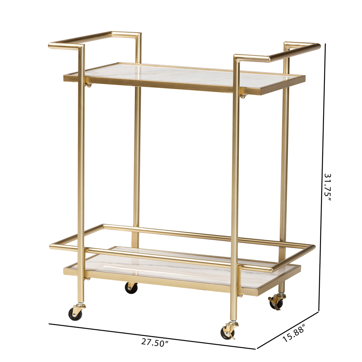 Louise Contemporary  and  Gold Metal and White Marble 2-Tier Wine Cart