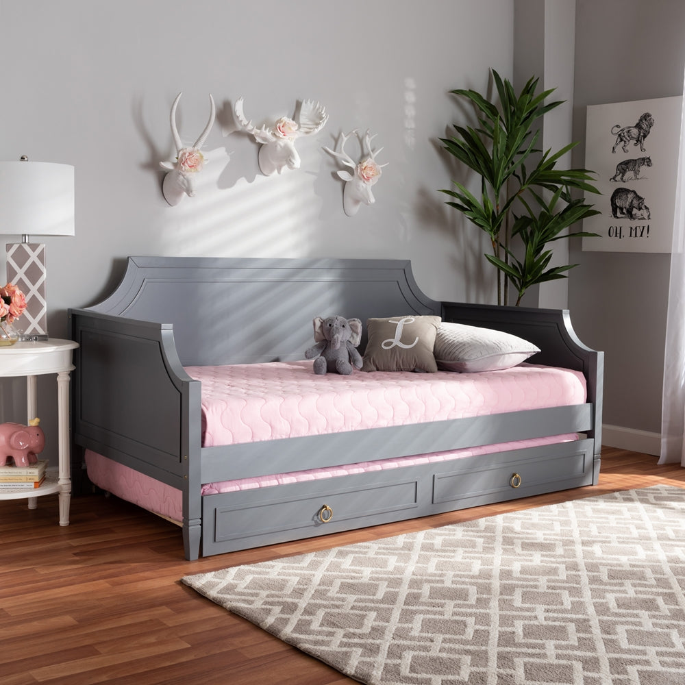 Mariana Classic And Traditional Grey Finished Wood Full Size Daybed With Twin Size Trundle