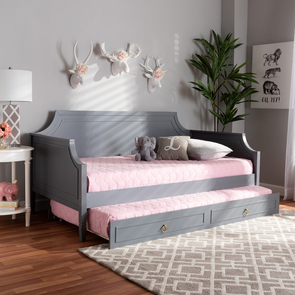 Mariana Classic And Traditional Grey Finished Wood Full Size Daybed With Twin Size Trundle