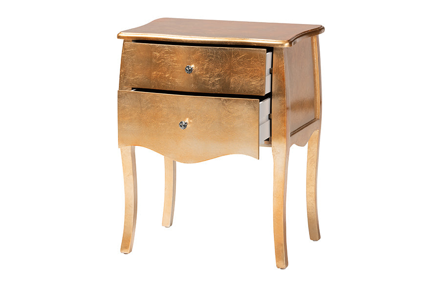 Patrice Classic and Traditional Gold Finished Wood 2-Drawer End Table