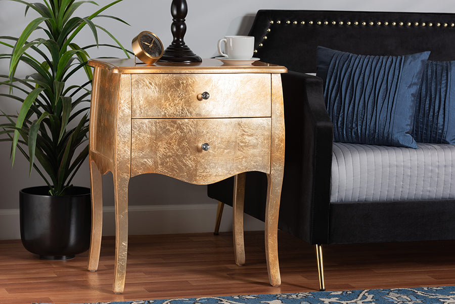 Patrice Classic and Traditional Gold Finished Wood 2-Drawer End Table