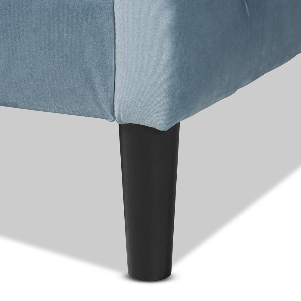 Benjamin Light Blue Velvet Fabric And Dark Brown Finished Wood Twin Size Daybed