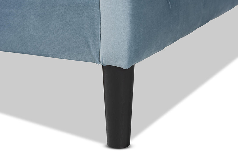 Benjamin Modern and Contemporary Light Blue Velvet Fabric Upholstered and Dark Brown Finished Wood Full Size Daybed