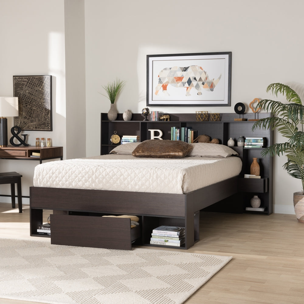 Dexton Dark Brown Finished Wood Queen Size Platform Storage Bed