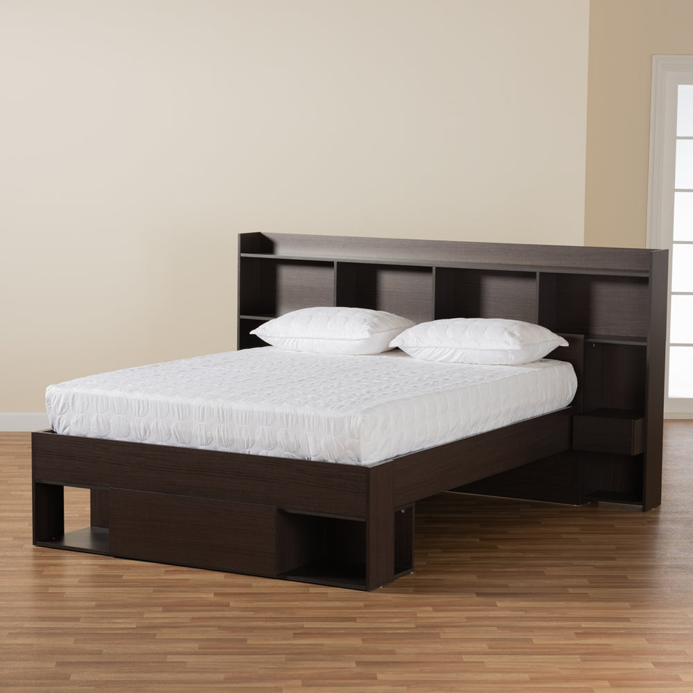 Dexton Dark Brown Finished Wood Queen Size Platform Storage Bed