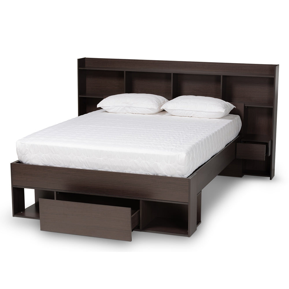 Dexton Dark Brown Finished Wood Queen Size Platform Storage Bed