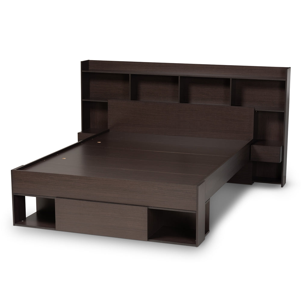 Dexton Dark Brown Finished Wood Queen Size Platform Storage Bed