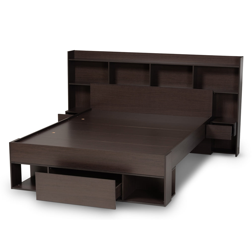 Dexton Dark Brown Finished Wood Queen Size Platform Storage Bed