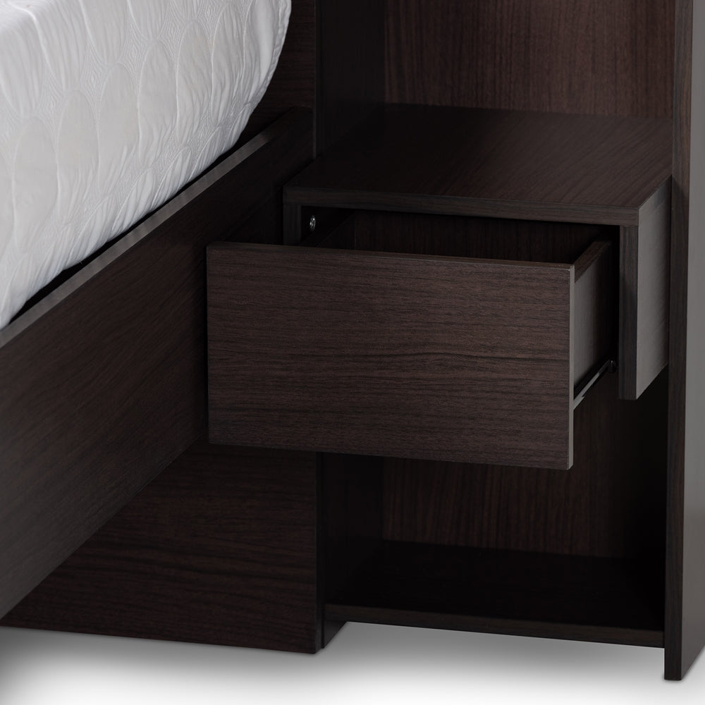 Dexton Dark Brown Finished Wood Queen Size Platform Storage Bed