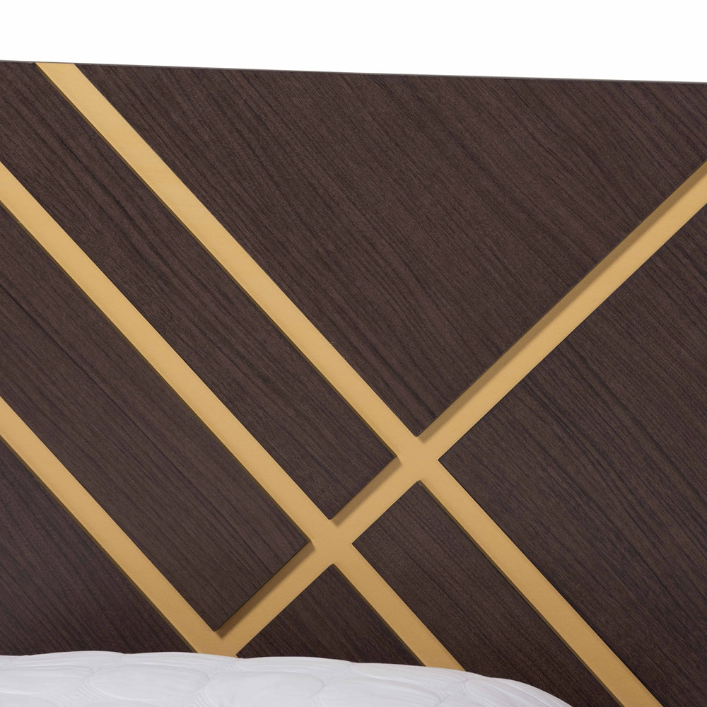 Arcelia Contemporary Glam And Luxe Two-Tone Dark Brown And Gold Finished Wood Queen Size Platform Bed