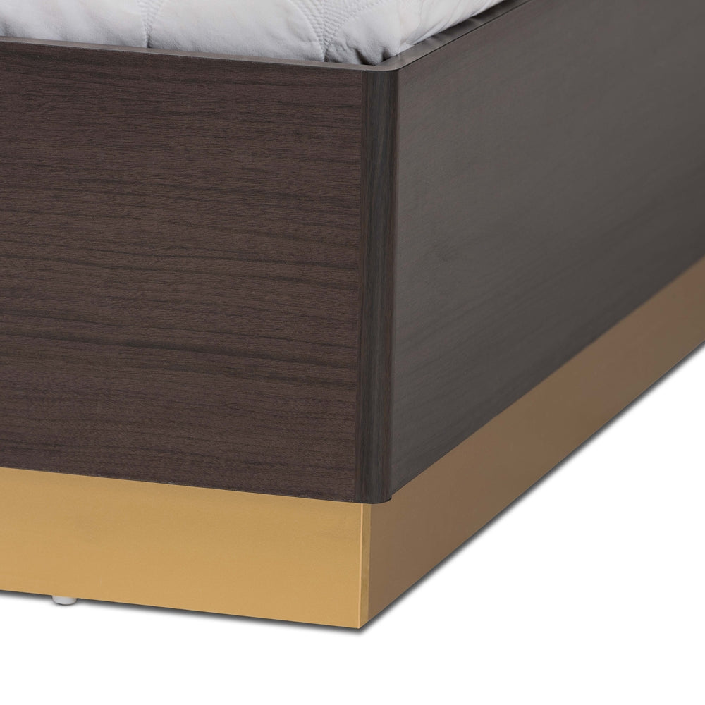 Arcelia Contemporary Glam And Luxe Two-Tone Dark Brown And Gold Finished Wood Queen Size Platform Bed