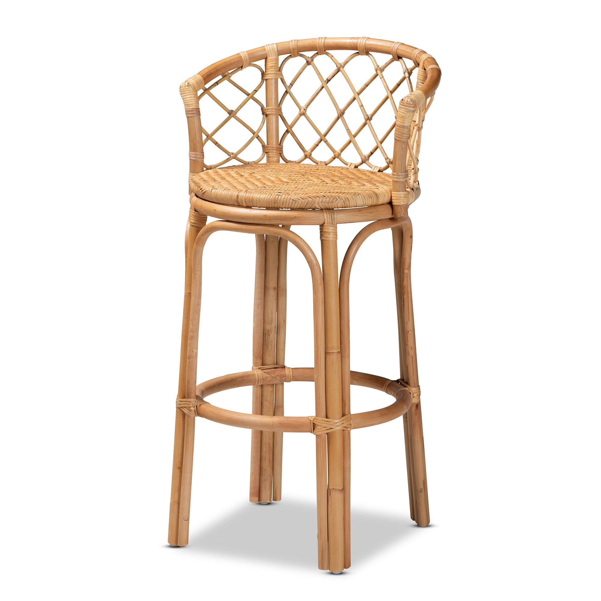 Orchard Modern Bohemian Natural Brown Rattan Bar Stool
