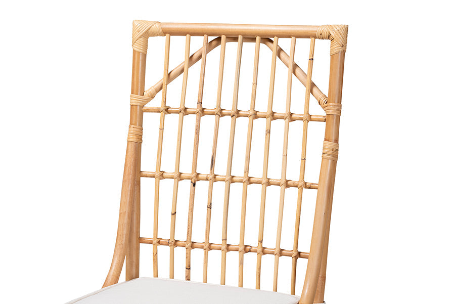 bali & pari Rose Modern Bohemian White Fabric Upholstered and Natural Brown Rattan Dining Chair