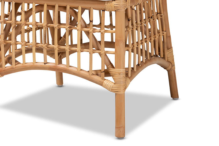 bali & pari Rose Modern Bohemian White Fabric Upholstered and Natural Brown Rattan Dining Chair