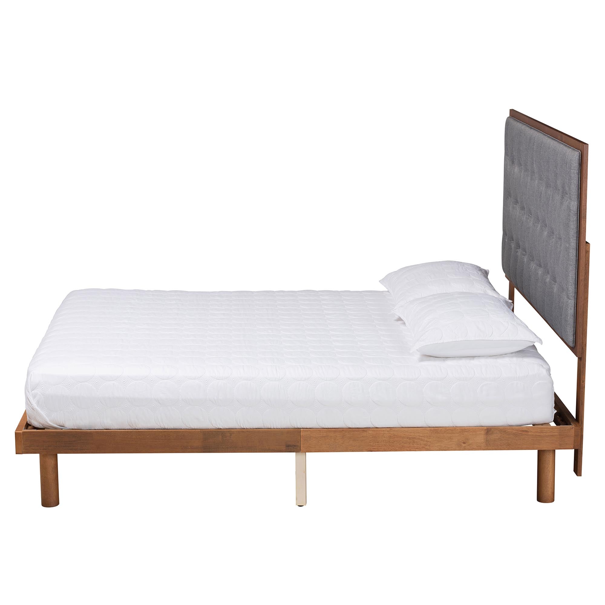 Bellini Classic And Traditional Grey Fabric And Walnut Brown Finished Wood King Size Platform Bed