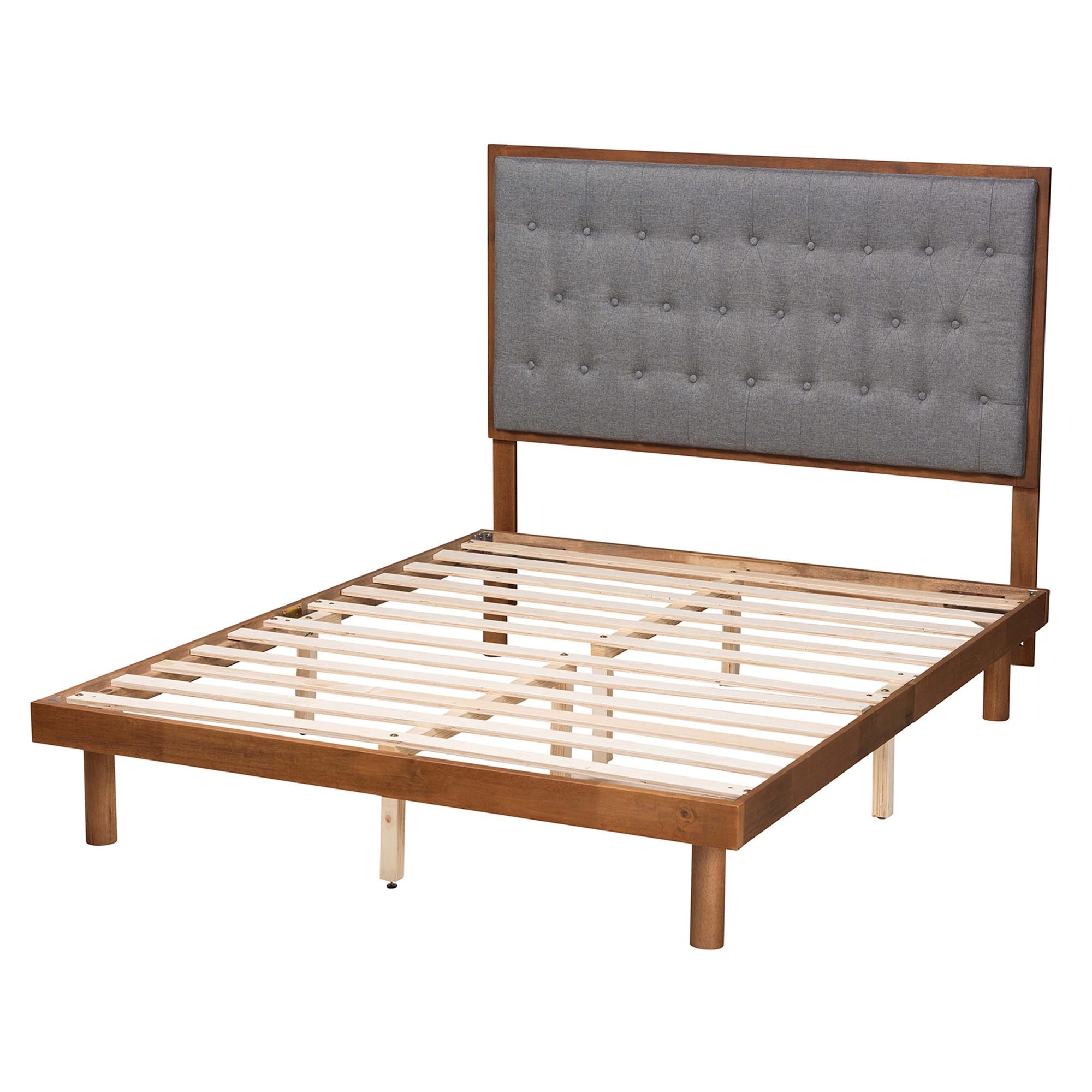 Bellini Classic And Traditional Grey Fabric And Walnut Brown Finished Wood King Size Platform Bed