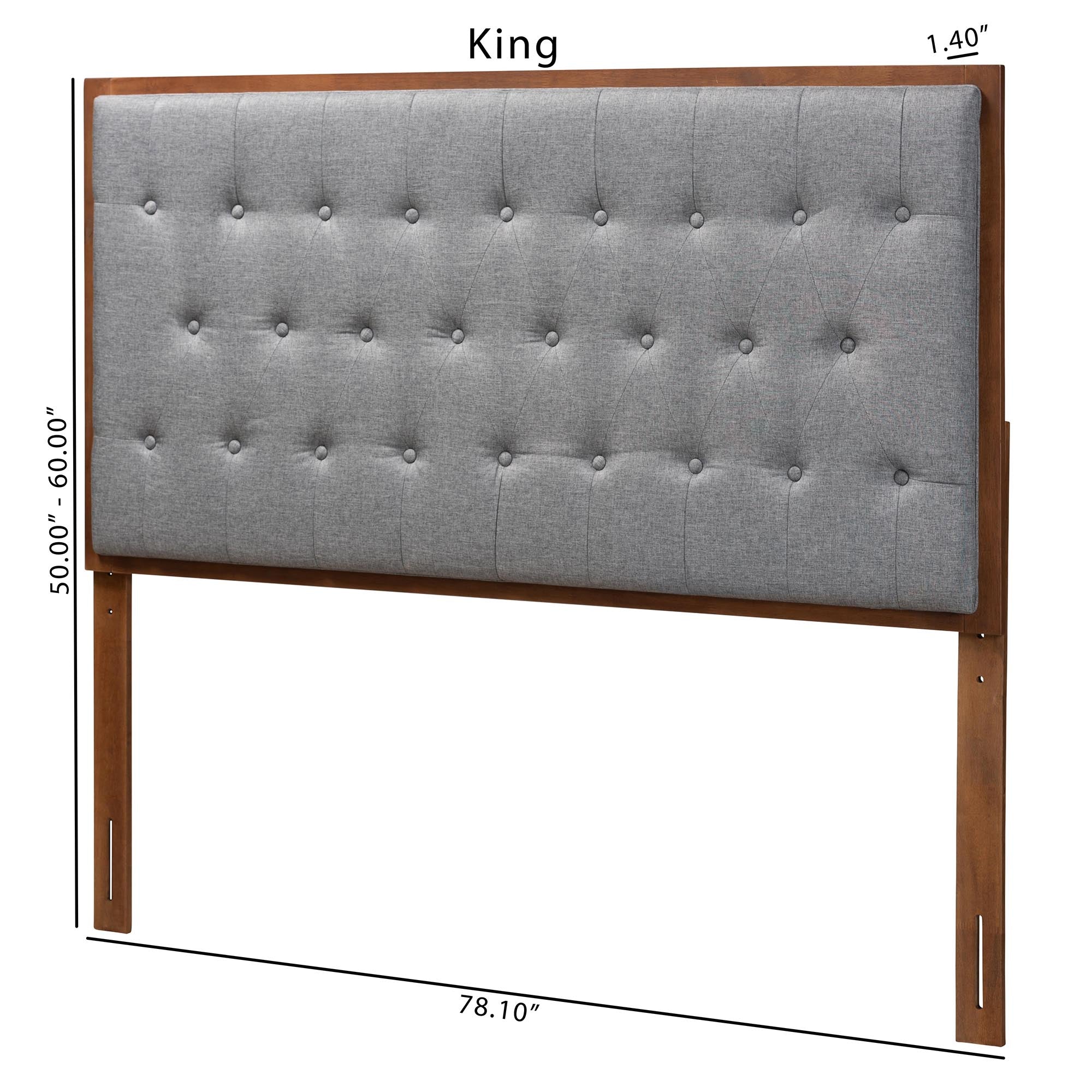 Harumi Classic and Traditional Grey Fabric and Walnut Brown Finished Wood King size Headboard