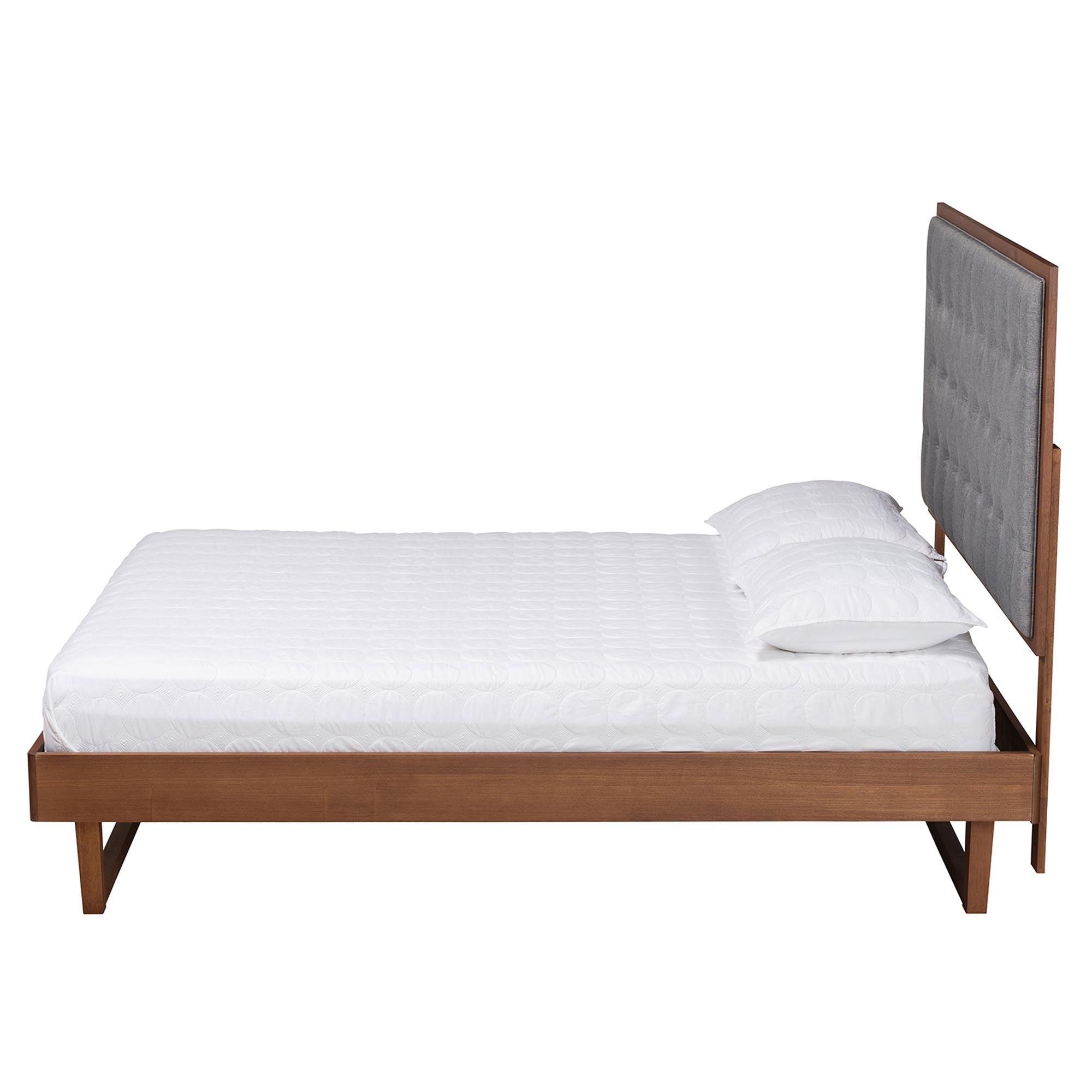 Bryn Classic And Traditional Grey Fabric And Walnut Brown Finished Wood King Size Platform Bed