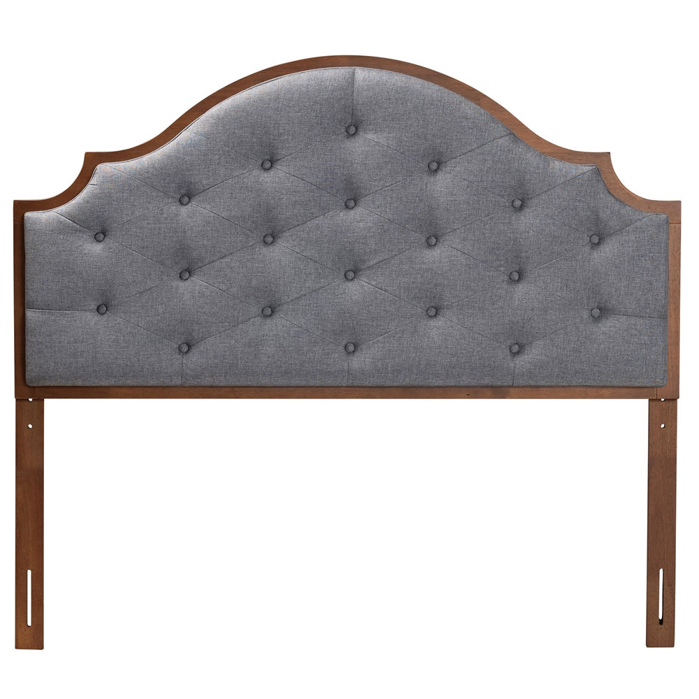 Premala Classic and Traditional Grey Fabric and Walnut Brown Finished Wood King Size Headboard