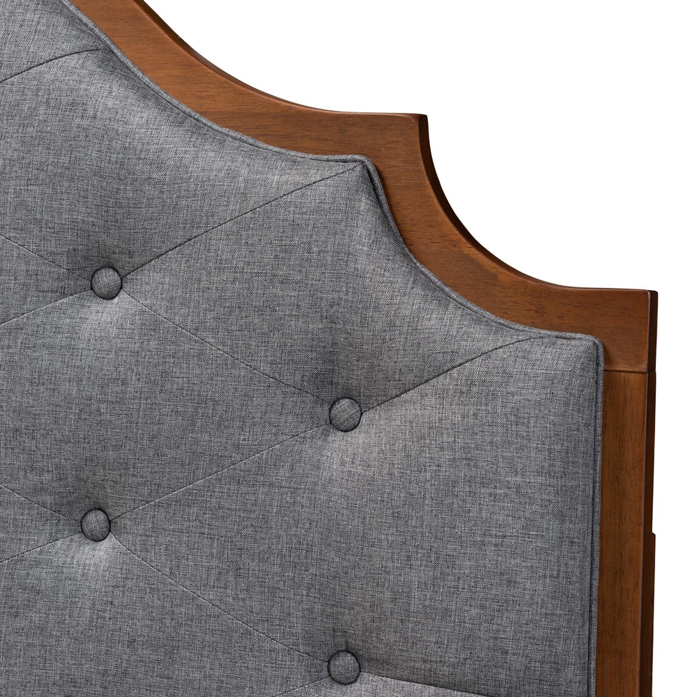 Premala Classic and Traditional Grey Fabric and Walnut Brown Finished Wood King Size Headboard