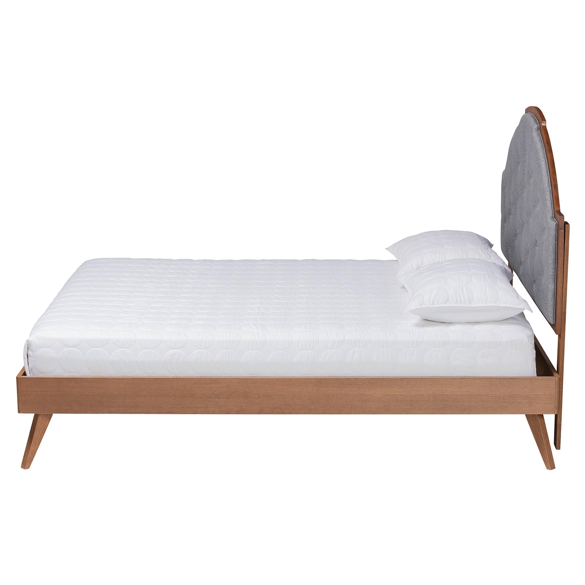 Blanchard Mid-Century Modern Grey Fabric And Walnut Brown Wood Queen Size Platform Bed