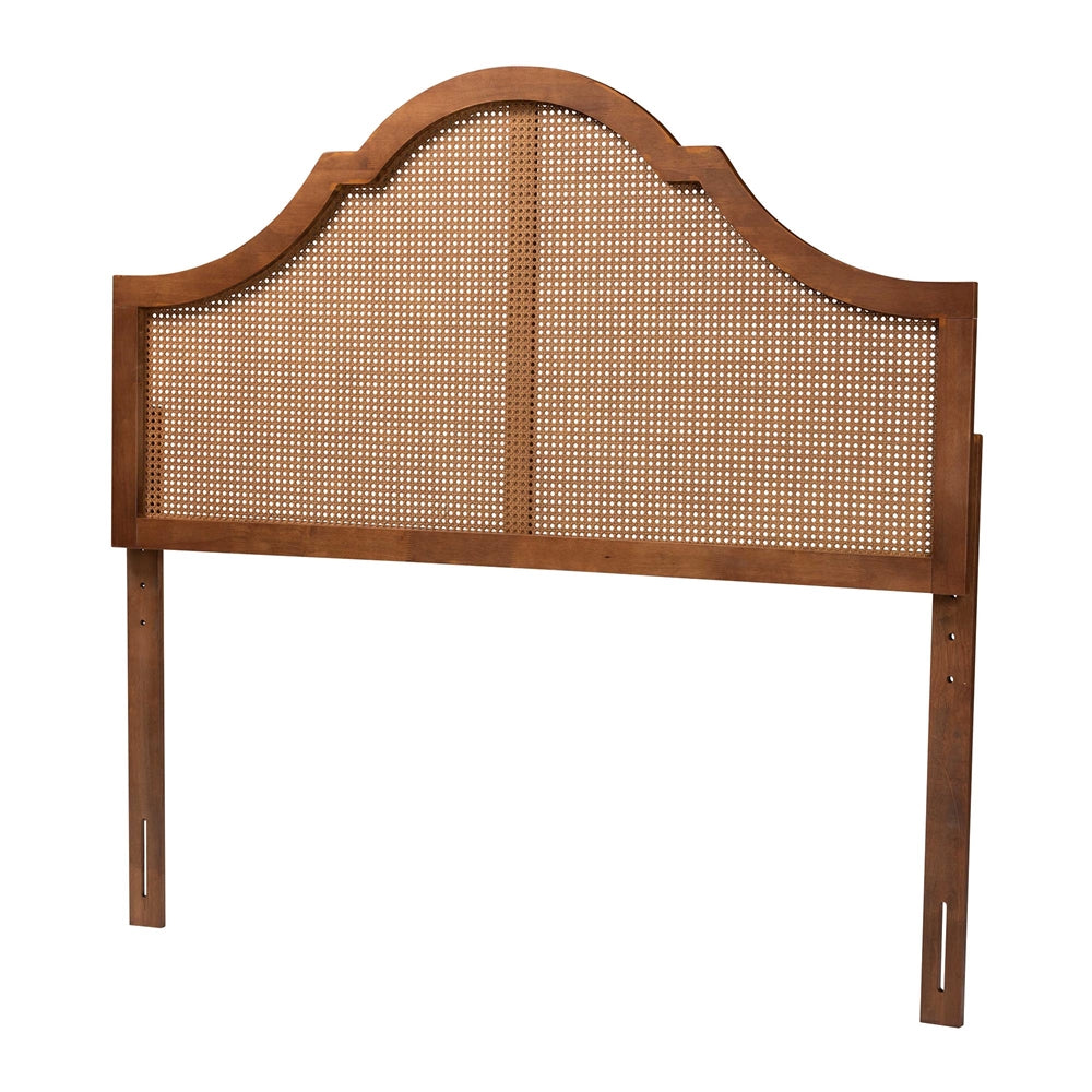 Camila Classic and Traditional Ash Walnut Finished Wood Queen Size Headboard with Rattan