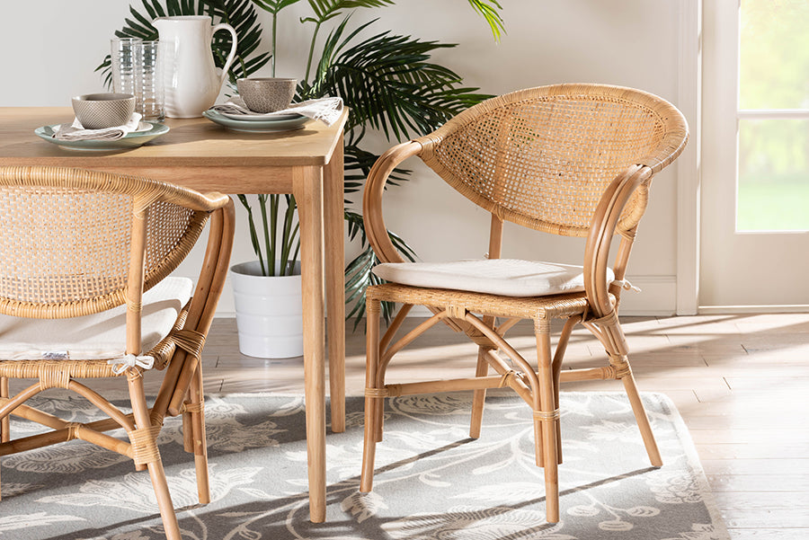 Varick Modern Bohemian Natural Brown Finished Rattan Dining Chair