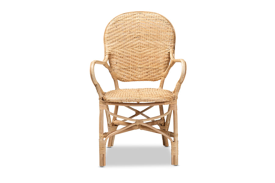 bali & pari Genna Modern Bohemian Natural Brown Finished Rattan Dining Chair