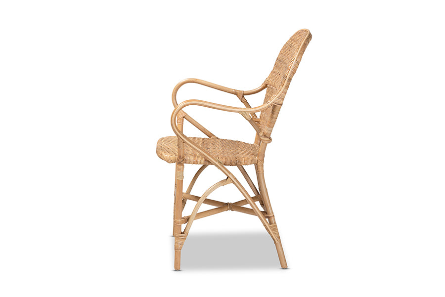 bali & pari Genna Modern Bohemian Natural Brown Finished Rattan Dining Chair