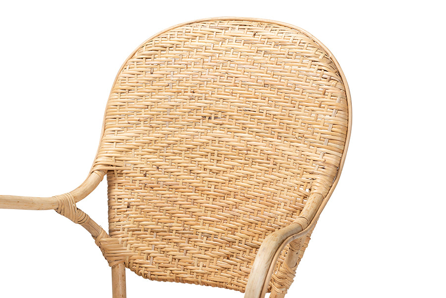 bali & pari Genna Modern Bohemian Natural Brown Finished Rattan Dining Chair