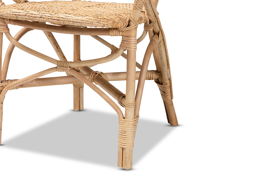 bali & pari Genna Modern Bohemian Natural Brown Finished Rattan Dining Chair