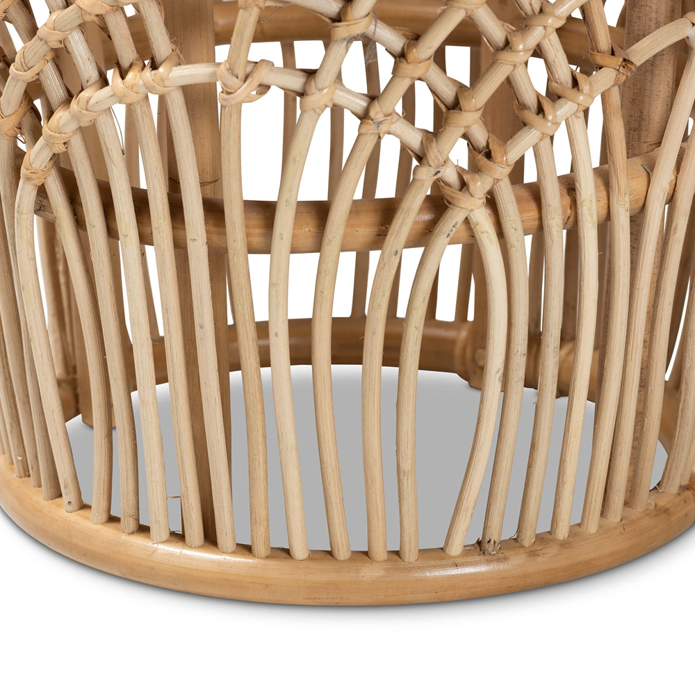 Edena Modern Bohemian Natural Brown Finished Rattan End Table