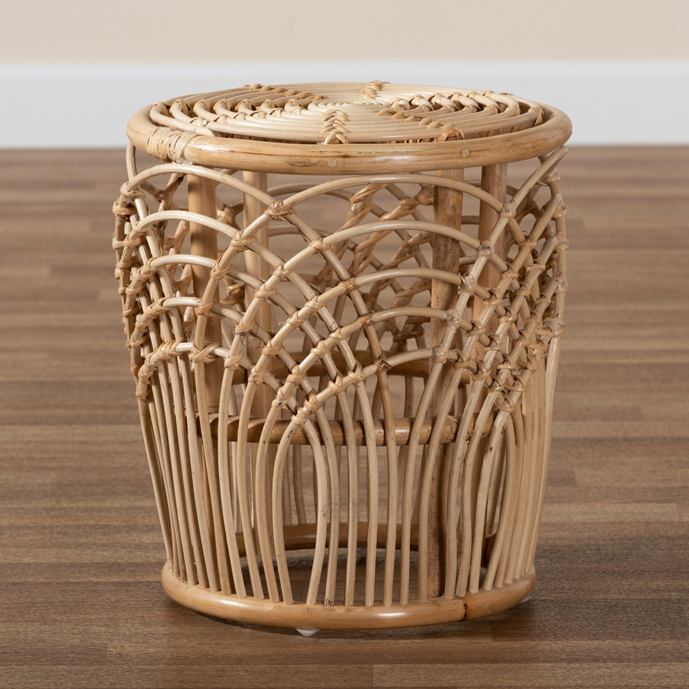 Edena Modern Bohemian Natural Brown Finished Rattan End Table