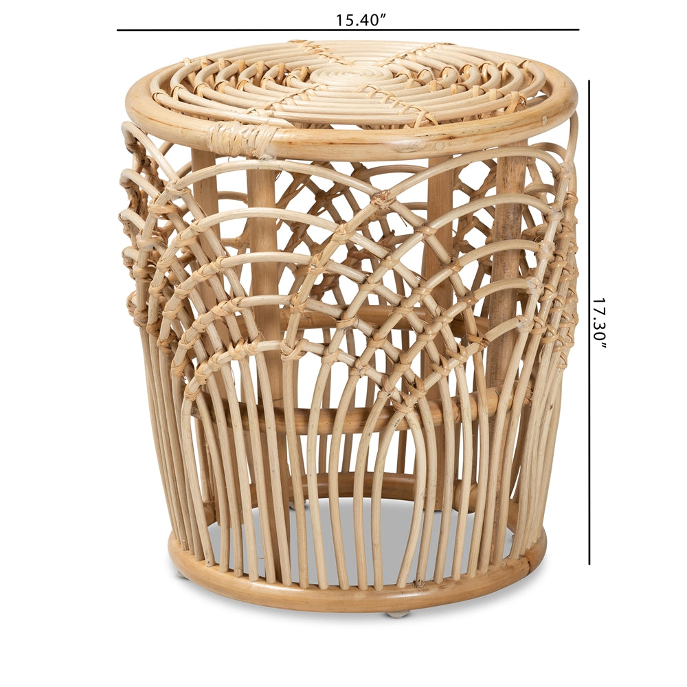 Edena Modern Bohemian Natural Brown Finished Rattan End Table