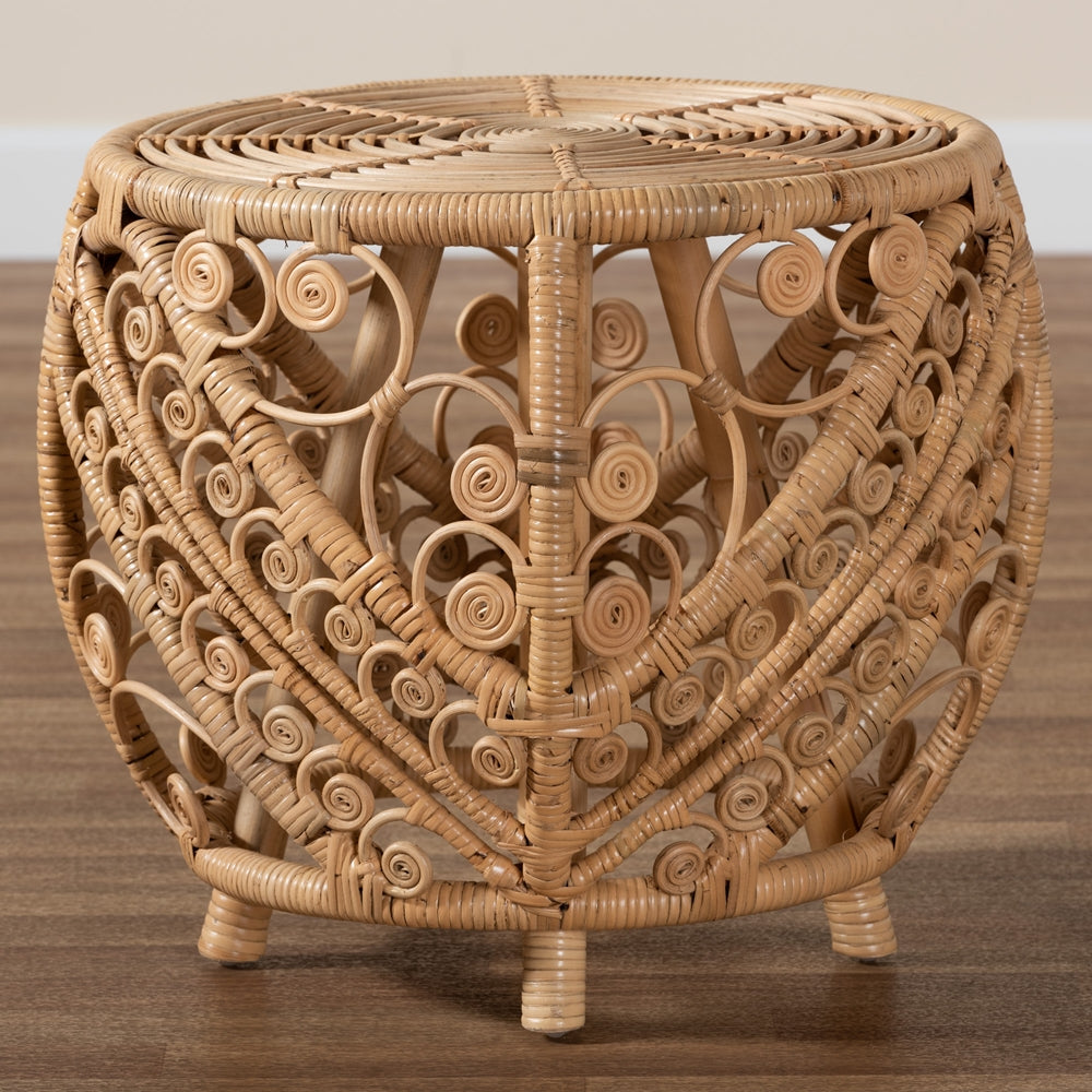 Saranna Modern Bohemian Natural Brown Finished Rattan End Table
