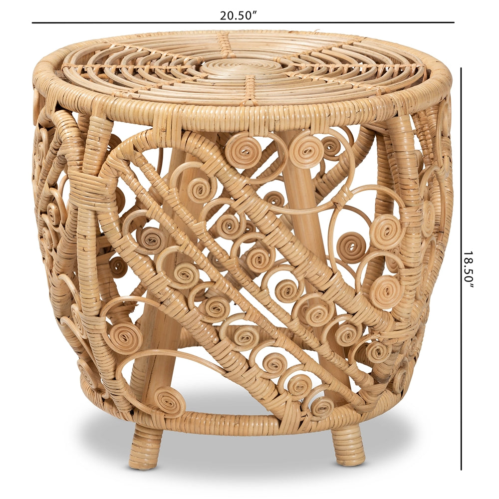 Saranna Modern Bohemian Natural Brown Finished Rattan End Table