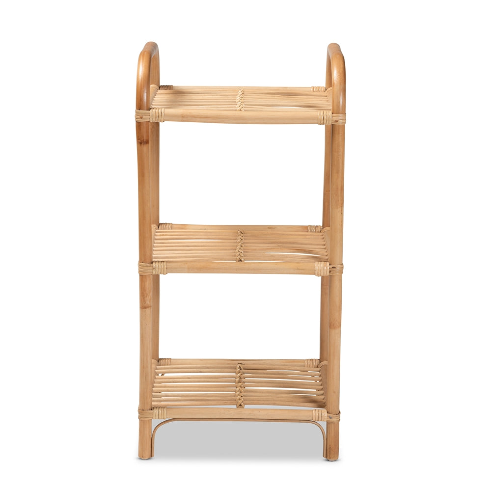 Barras Modern Bohemian Natural Brown Finished Rattan 3-Tier Display Shelf