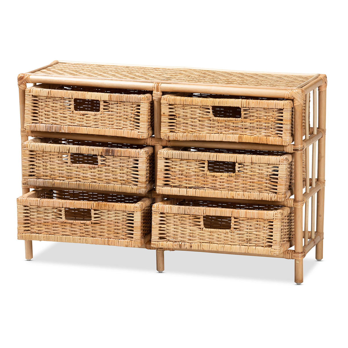 Dariana Modern Bohemian Natural Brown Rattan 6-Drawer Storage Cabinet