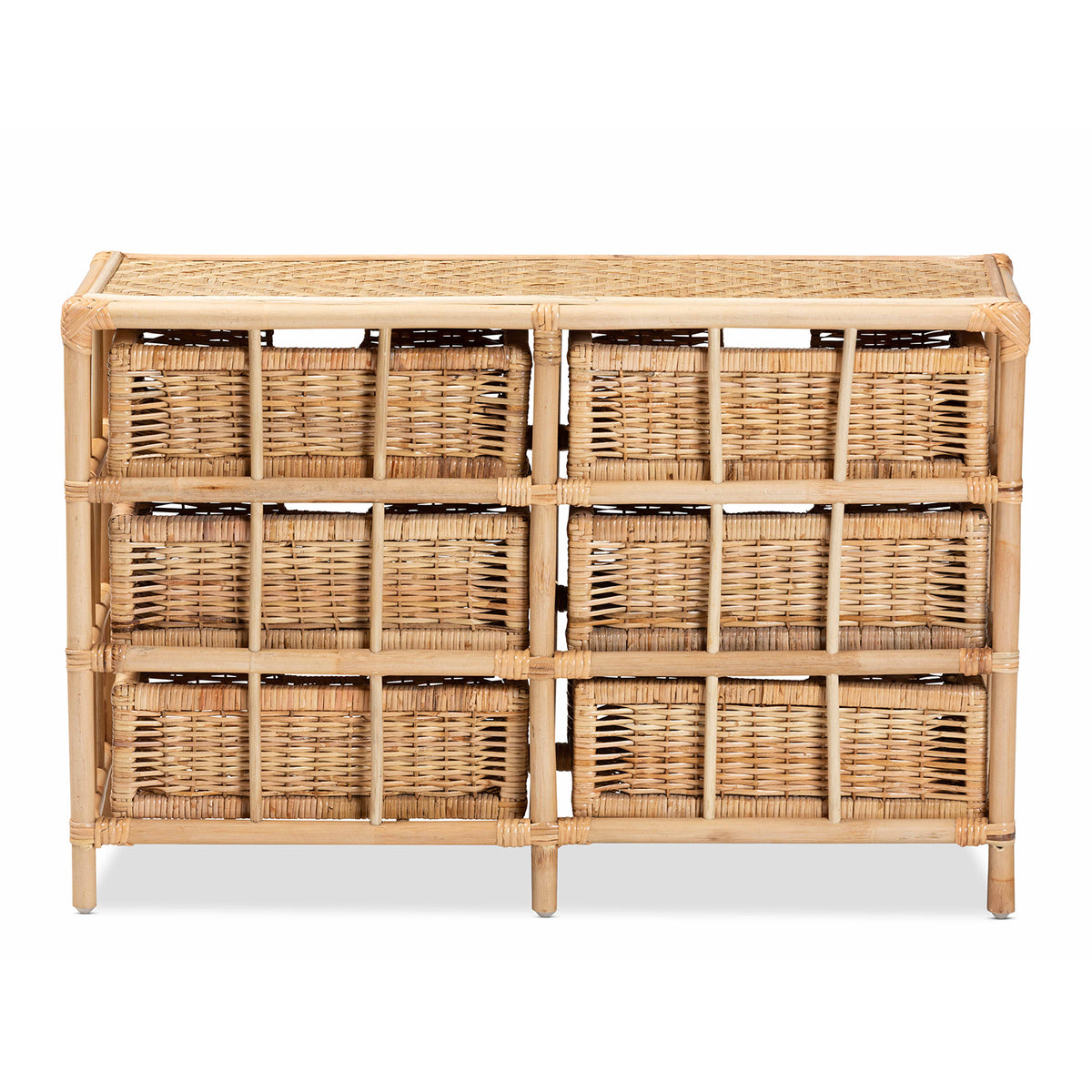 Dariana Modern Bohemian Natural Brown Rattan 6-Drawer Storage Cabinet