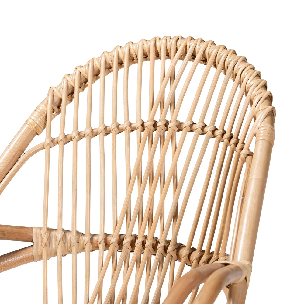 bali & pari Jayden Modern Bohemian White Fabric Upholstered and Natural Brown Finished Rattan Accent Chair