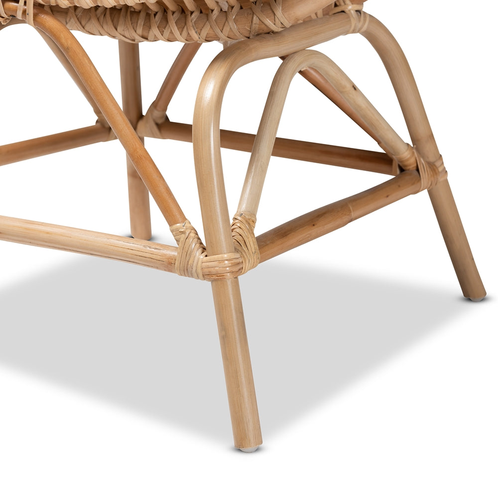 bali & pari Jayden Modern Bohemian White Fabric Upholstered and Natural Brown Finished Rattan Accent Chair