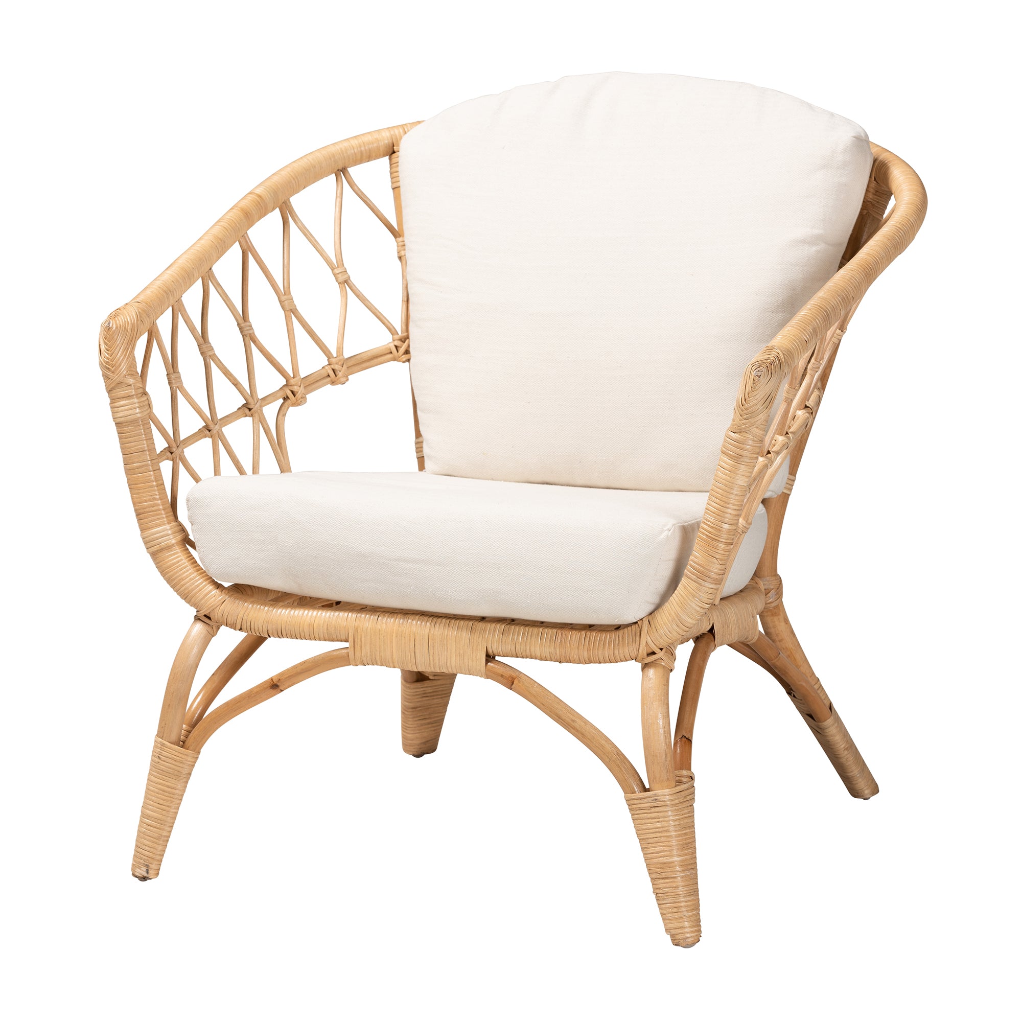 bali & pari Feya Modern Bohemian Natural Brown Antique Rattan Armchair
